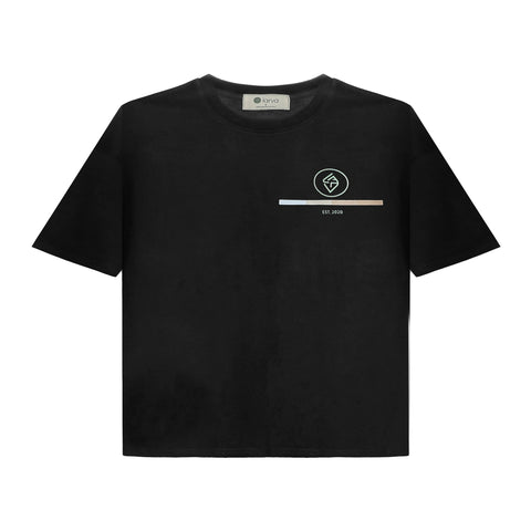 Black t-shirt with larva logo